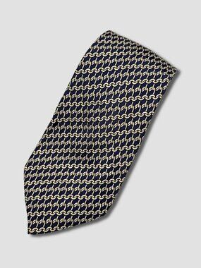 HERMES NAVY WHITE CHAIN LINK PRINT SILK NECKTIE